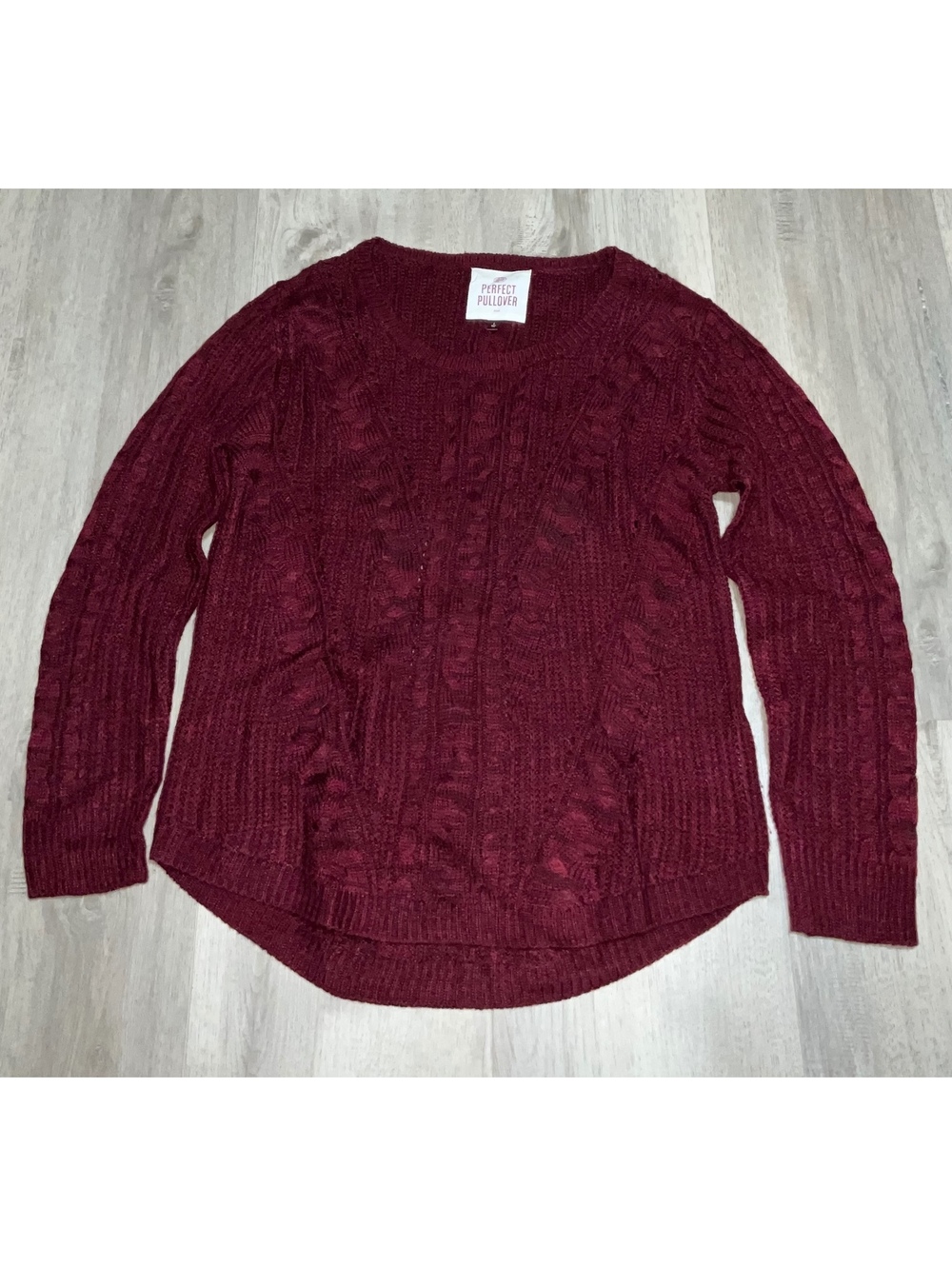 So Perfect Pullover Burgundy Cable Knit Sweater, Size Large